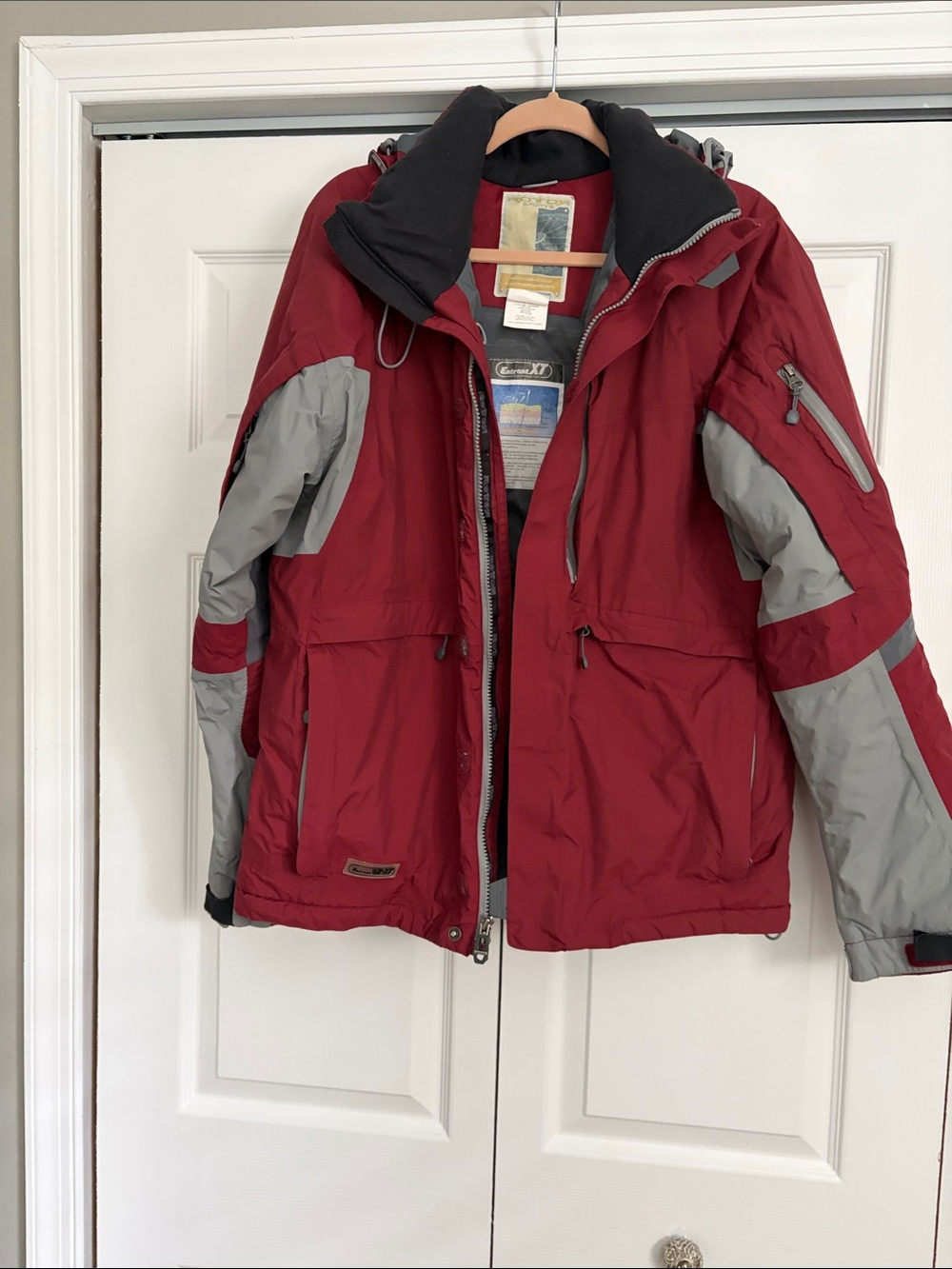 Men's Red & Gray Ski Jacket with Insulated Hood